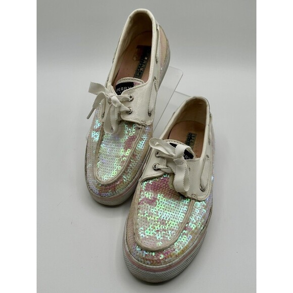 Sperry Top-Sider Iridescent Sequin Boat Shoes Pink/White EUC!! - Picture 2 of 7